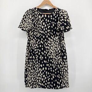 Moschino Cheap and Chic Italy Silk Polka Dot Flutter Sleeve Dress Black Cream 10